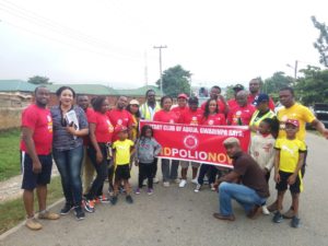 Rotarians from the Rotary Club of Abuja, Gwarinpa at an End Polio Now Walk to press for continuous immunisation at the weekend.